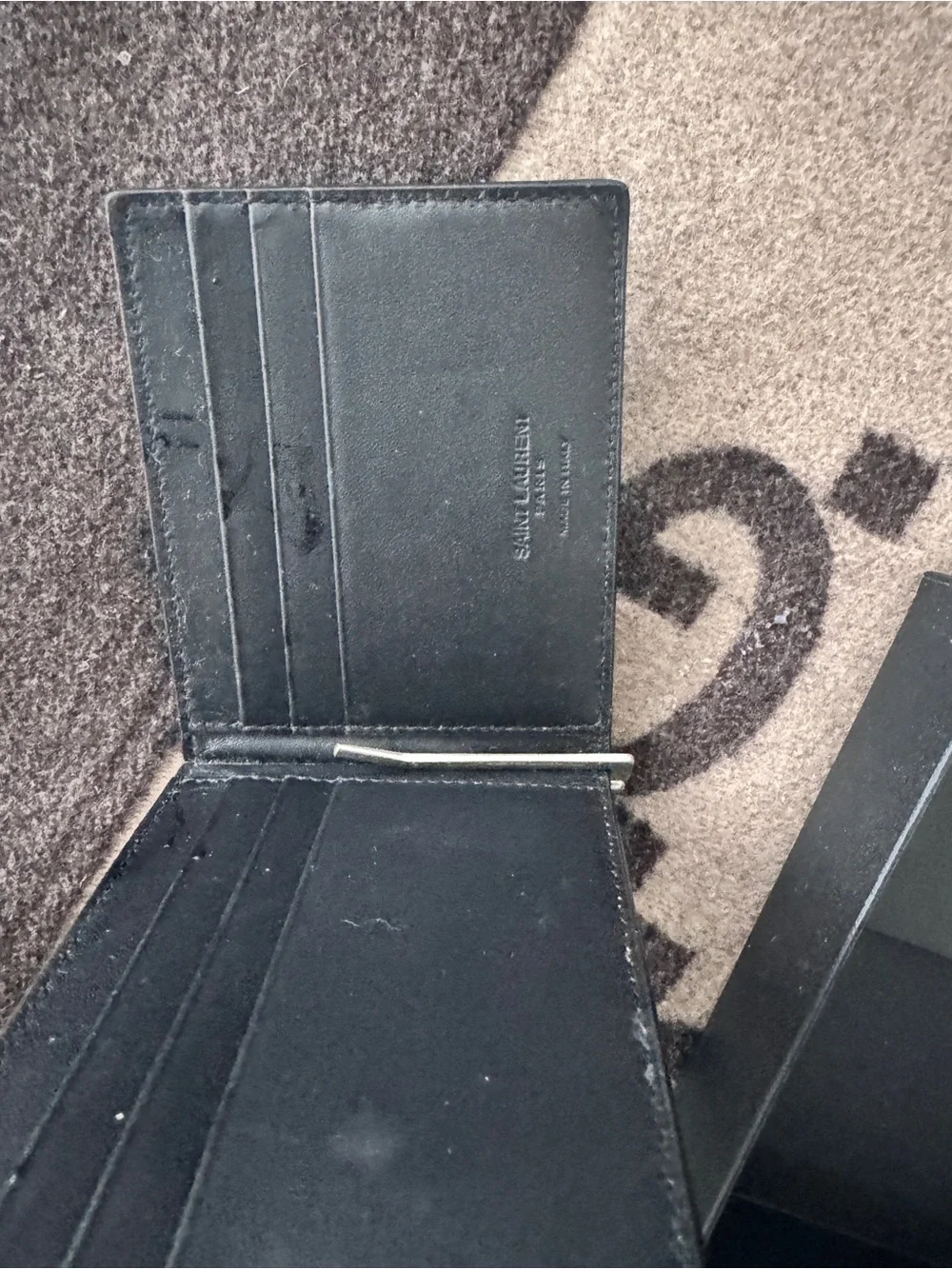 Yves Saint Laurent Black Croc-Embossed Leather Money Clip